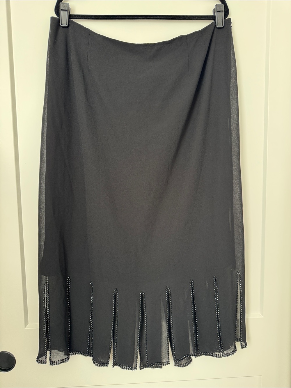Black Beaded Hem Gladiator Midi Skirt